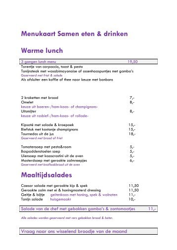 Menukaart zomer 2013 - Samen - eten & drinken