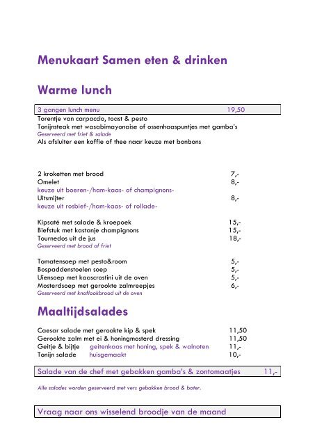 Menukaart zomer 2013 - Samen - eten & drinken