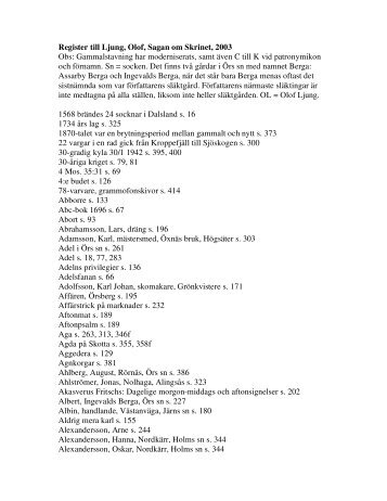 Register till Ljung, Olof, Sagan om Skrinet, 2003 Obs ...