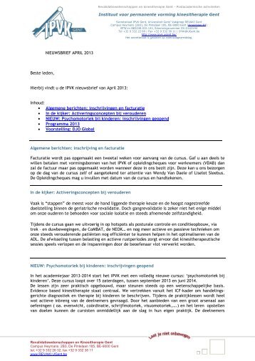 IPVK Gent_Nieuwsbrief april 2013 - Revalidatiewetenschappen en ...