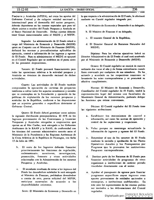 Diario Oficial de Nicaragua - No. 236 del 15 de diciembre 1995