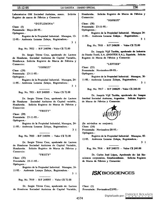 Diario Oficial de Nicaragua - No. 236 del 15 de diciembre 1995