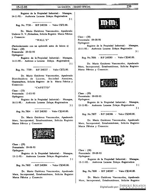 Diario Oficial de Nicaragua - No. 236 del 15 de diciembre 1995