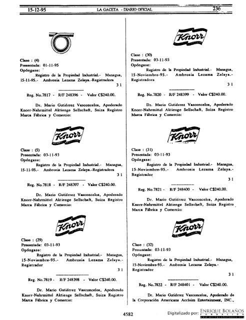 Diario Oficial de Nicaragua - No. 236 del 15 de diciembre 1995