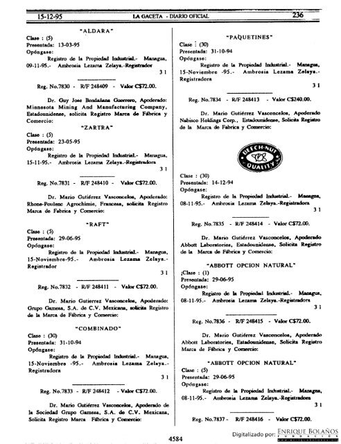 Diario Oficial de Nicaragua - No. 236 del 15 de diciembre 1995