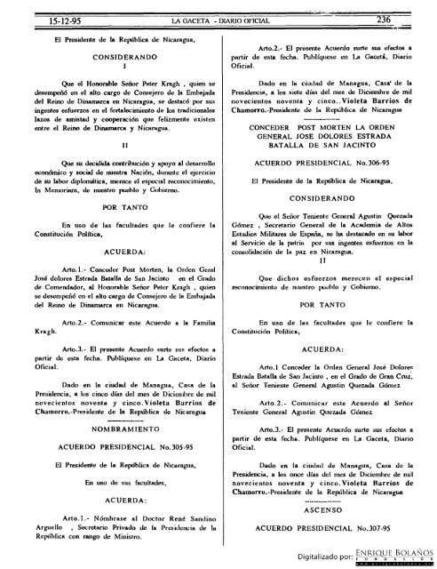 Diario Oficial de Nicaragua - No. 236 del 15 de diciembre 1995