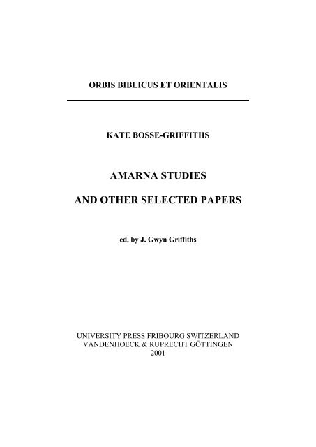 amarna studies and other selected papers - Kate Bosse-Griffiths