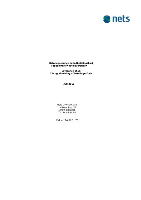 Dataleverandorvejledning 0605 Nets