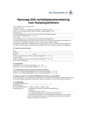 Aanvraag SAS rechtsbijstandverzekering voor ... - Sas assurantiën