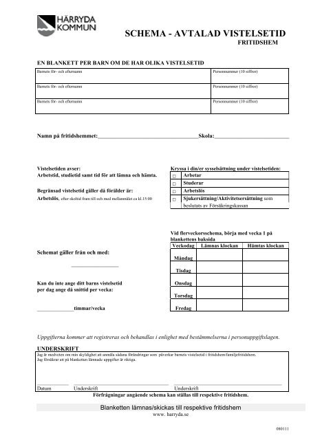 SCHEMA - AVTALAD VISTELSETID