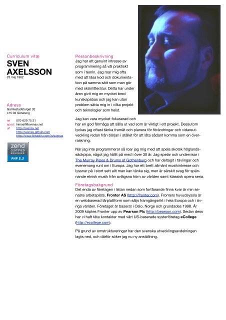 Sven Axelsson CV (sv)