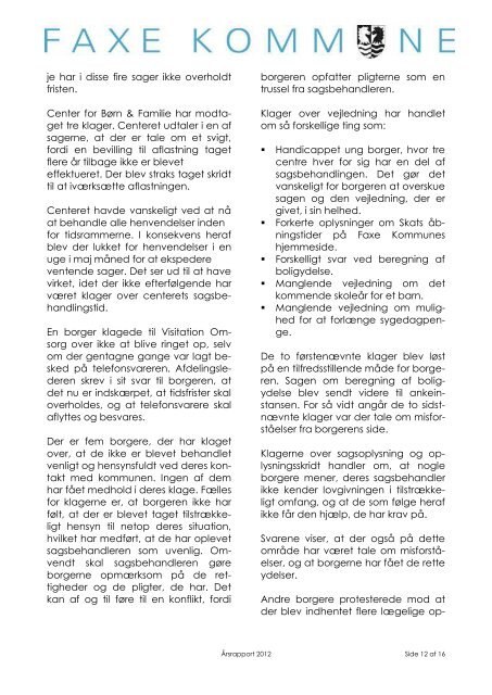 Borgerrådgiverens Årsrapport 2012 - Faxe Kommune