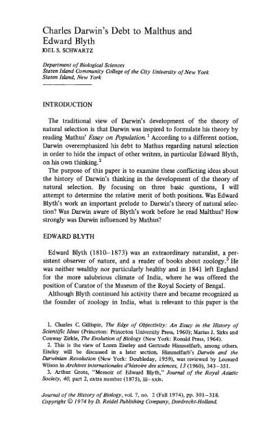 Charles Darwin S Debt To Malthus And Edward Blyth Biology