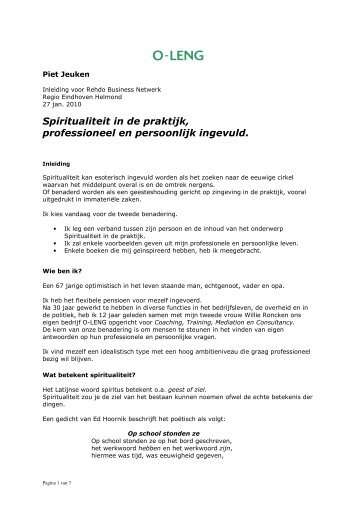 Spiritualiteit in de praktijk, professioneel en persoonlijk ... - O-LENG