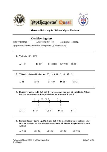 Prov, kvaltävling - Pythagoras Quest