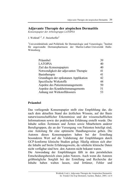 Adjuvante Therapie der Atopischen Dermatitis - Wohlrab-net.de