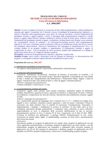 Contents (in italian) - Academic Year 2006/2007