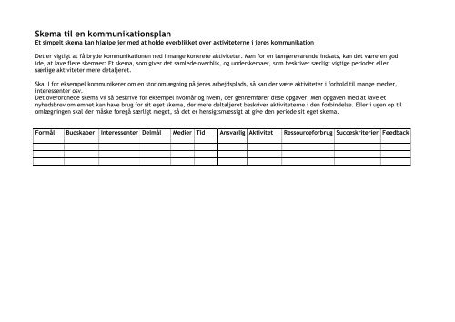 Skema til en kommunikationsplan