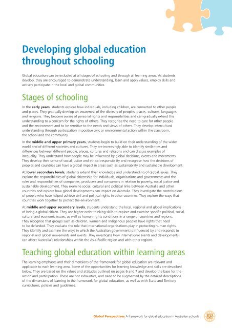 A framework for global education in Australian schools