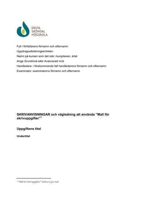 Skrivanvisningar Ersta Skondal Hogskola