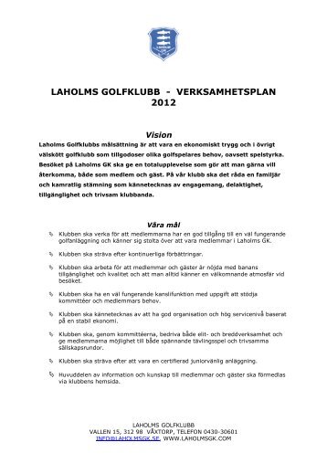 LAHOLMS GOLFKLUBB - VERKSAMHETSPLAN 2012 - Laholms GK