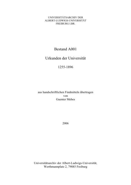 Urkunden der Uni Freiburg 1255-1896 - Burgen im mittelalterlichen ...