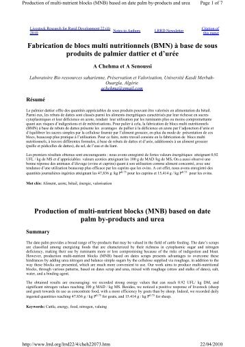 Fabrication de blocs multi nutritionnels (BMN) - Université Kasdi ...