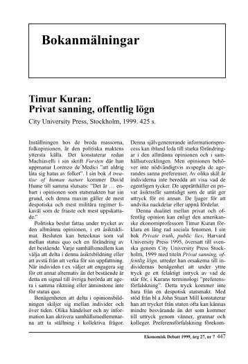 Timur Kuran: Privat sanning, offentlig lögn - Ekonomisk Debatt