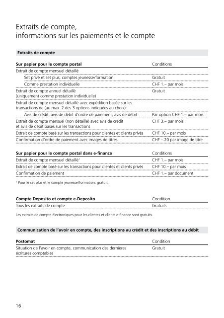 Prix et conditions pour les clientes et clients privés