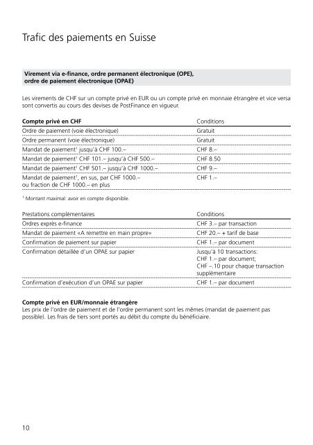 Prix et conditions pour les clientes et clients privés