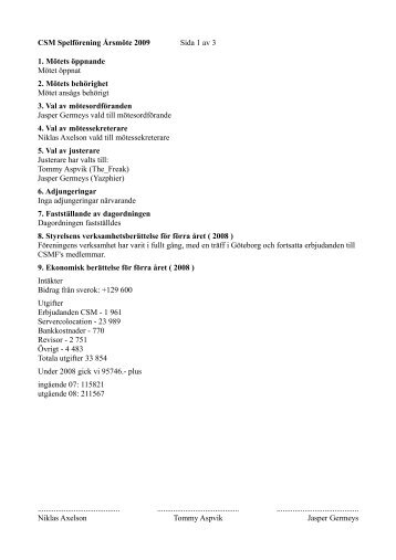 CSM Spelförening Årsmöte 2009 Sida 1 av 3 1 ... - CS-Manager