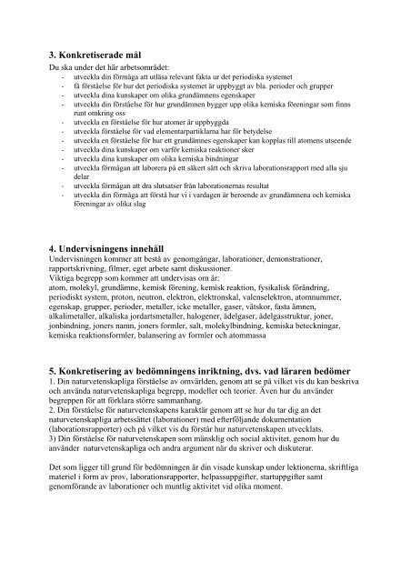 Lokal pedagogisk planering i Kemi Periodiska systemet