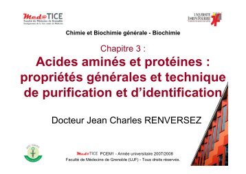Acides aminés et protéines : propriétés générales et technique de ...