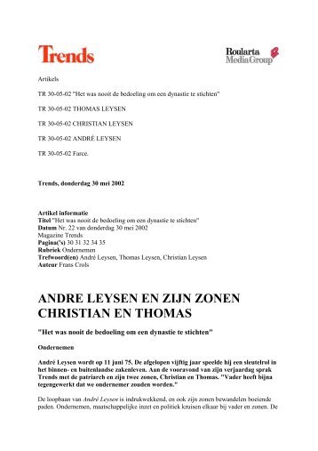 ANDRE LEYSEN EN ZIJN ZONEN CHRISTIAN EN THOMAS