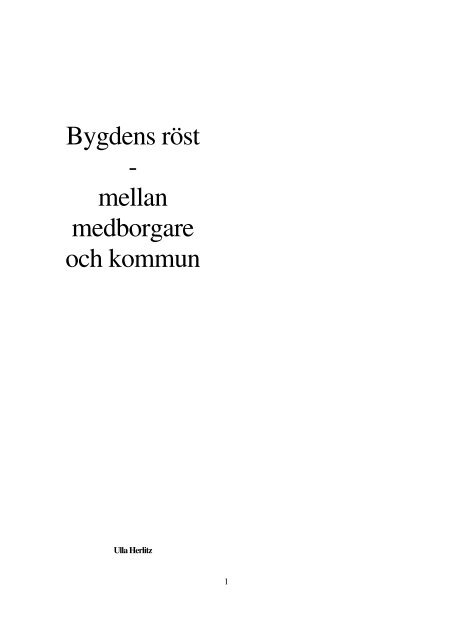 Bygdens röst - mellan medborgare och kommun - Till hela sverige