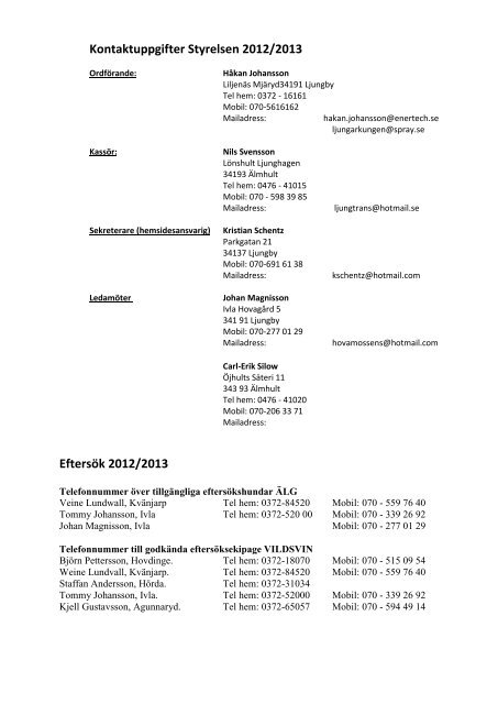 Jaktregler 2012/2013 Jaktledarens ”komihåglista ... - Svenskalag.se