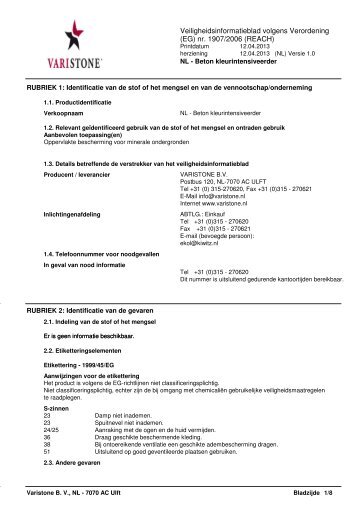 MSDS Varistone Beton kleurintensiveerder - DD 12.04.13