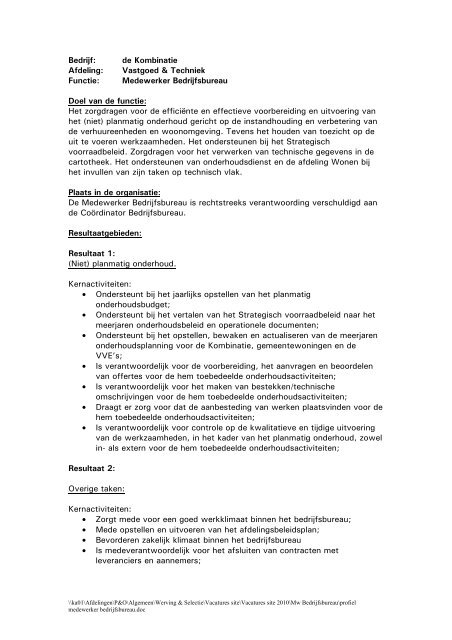 profiel medewerker bedrijfsbureau