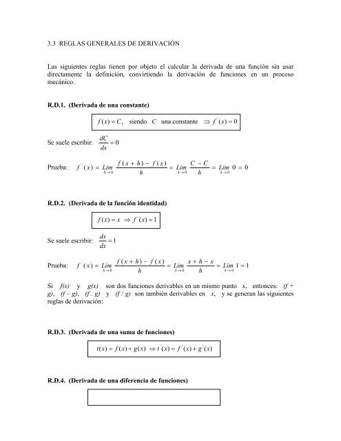 3.3 REGLAS GENERALES DE DERIVACIÓN Las siguientes reglas ...