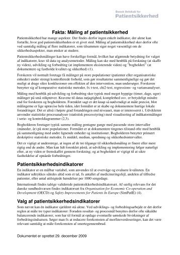 Fakta: Måling af patientsikkerhed Patientsikkerhedsindikatorer Valg ...