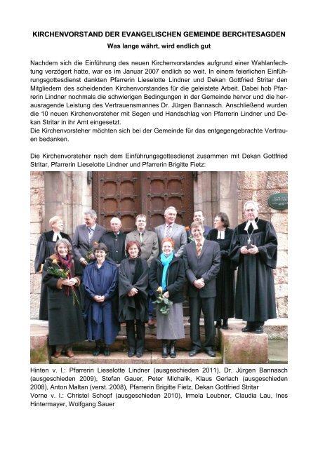 Kirchenvorstand - Evangelische Kirchengemeinde Berchtesgaden