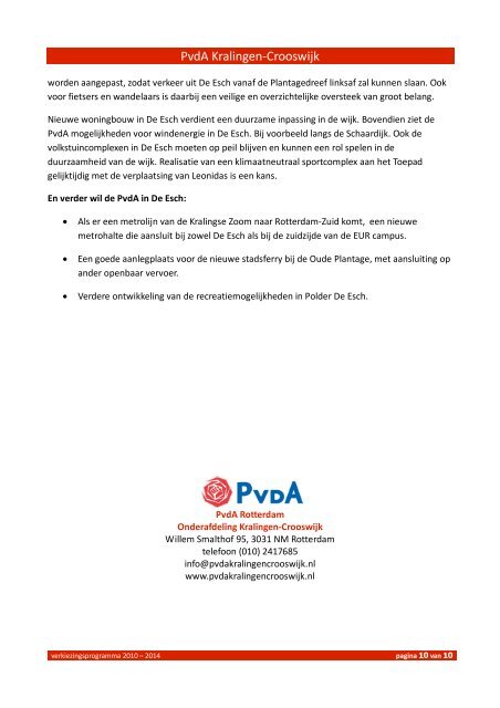 verkiezingsprogramma 2010-2014 PvdA ... - PvdA Rotterdam