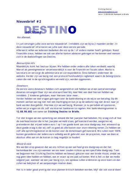 Nieuwsbrief 02 - Stichting Destino