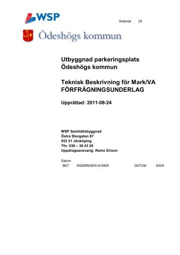 Utbyggnad parkeringsplats Ödeshögs kommun Teknisk Beskrivning ...