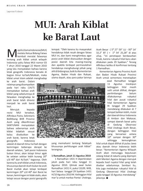 Majalah Santunan edisi Agustus 2010 - Kanwil Kemenag Aceh