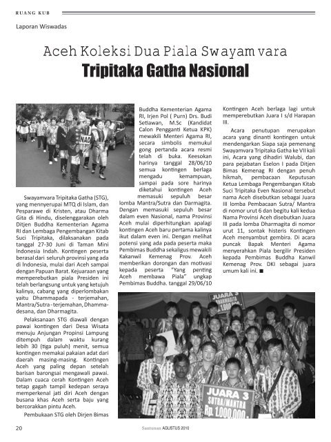 Majalah Santunan edisi Agustus 2010 - Kanwil Kemenag Aceh