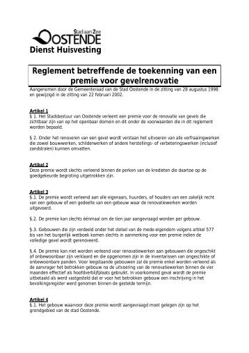 Dienst Huisvesting Reglement betreffende de ... - Oostende