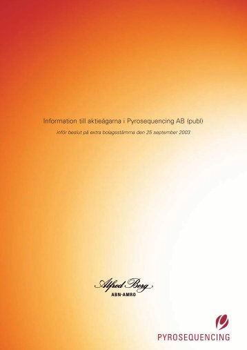 Information till aktieägarna i Pyrosequencing AB (publ) - Biotage
