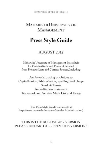 Press Style Guide - Maharishi University of Management