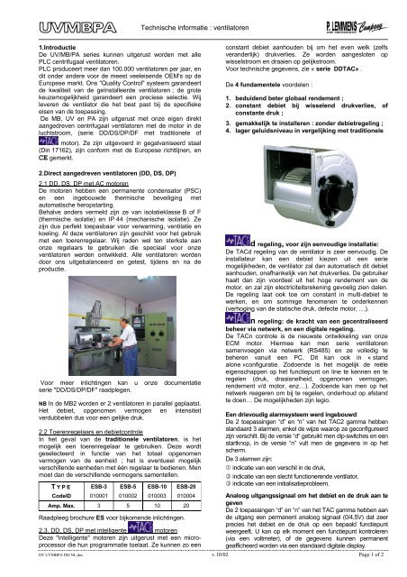 Technische informatie : ventilatoren - Lemmens